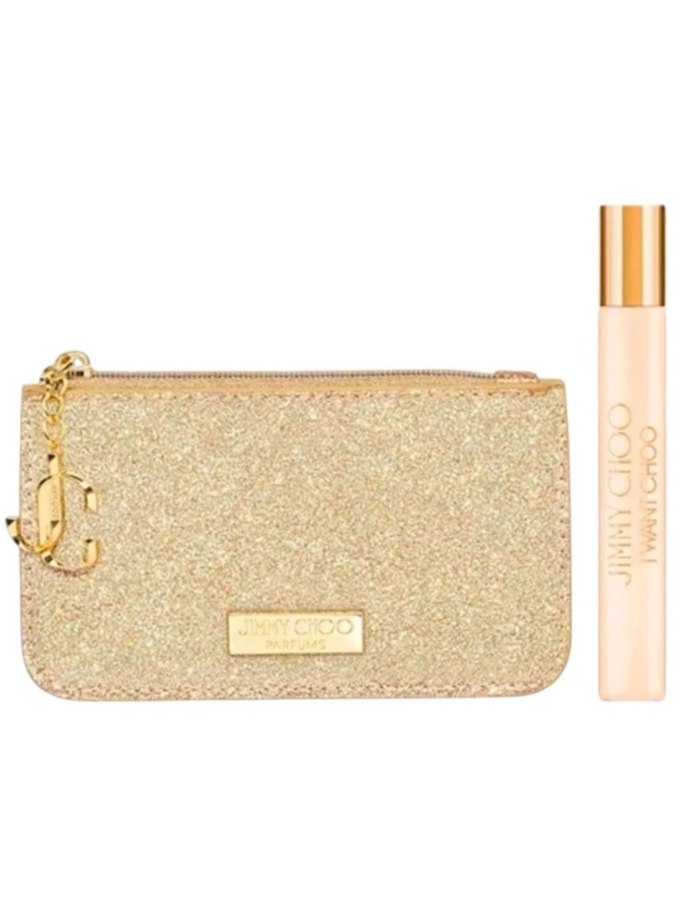 Jimmy Choo I Want Choo 7.5ml & Gold Glitter Cosmetic Pouch